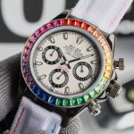 ROLEX Daytona 43MM Quartz Movement Stainless Steel Case Canvas Bracelet White Watch